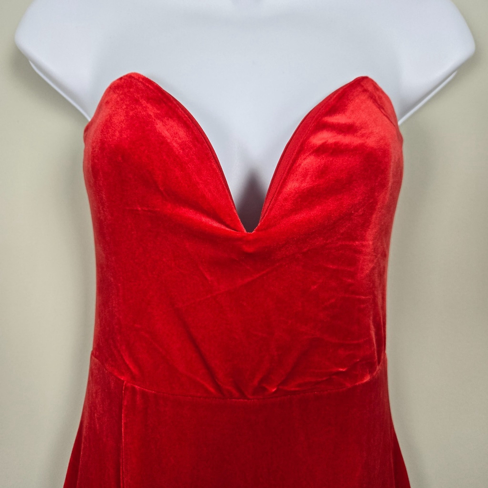 Lulus Womens Velvet Maxi Dress Size M Red Cocktail Glam Occasion Vamp Event NWT - Picture 3 of 8